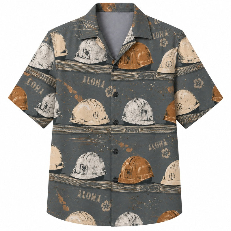 Labor Day Hawaiian Shirt with Hard Hat Helmet Row Print for Men and Women