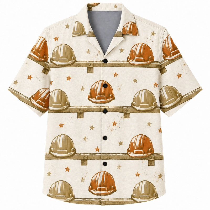 Labor Day Hawaiian Shirt with Hard Hat Helmet Star Print for Men and Women