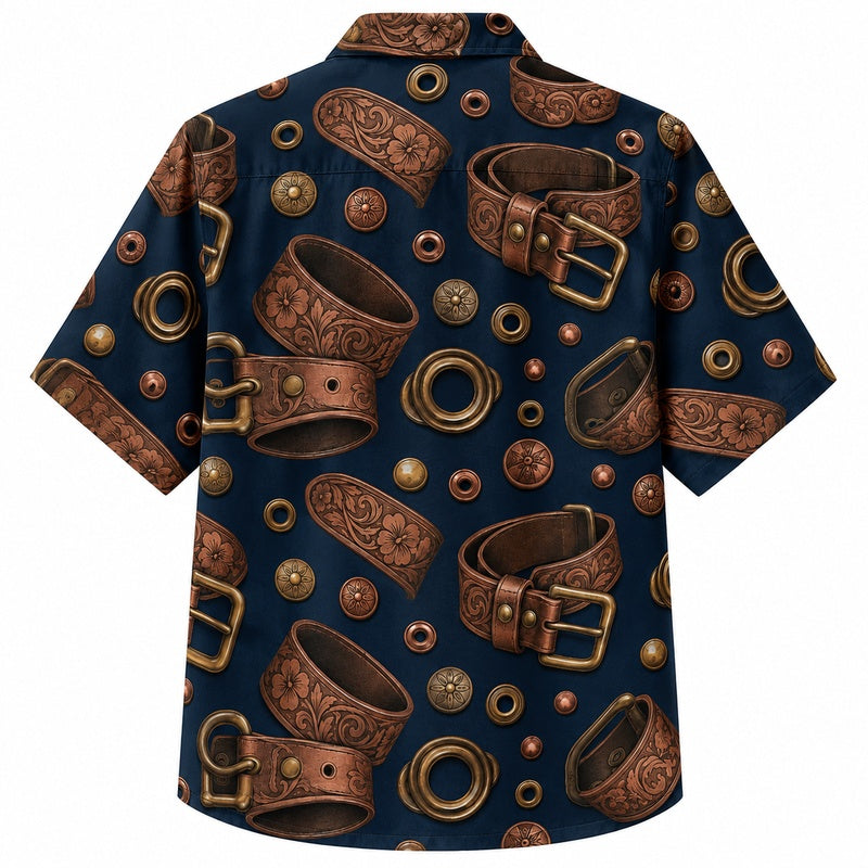 Labor Day Hawaiian Shirt with Leather Belt Grommet Print for Men and Women