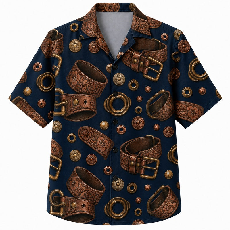 Labor Day Hawaiian Shirt with Leather Belt Grommet Print for Men and Women