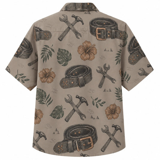 Labor Day Hawaiian Shirt with Leather Belt Wrench Print for Men and Women