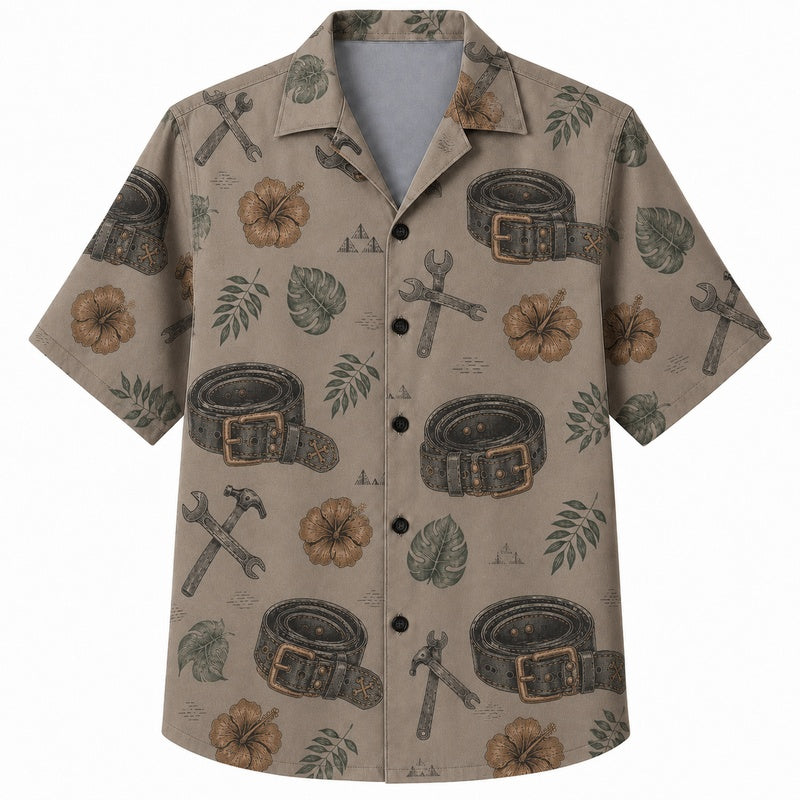 Labor Day Hawaiian Shirt with Leather Belt Wrench Print for Men and Women