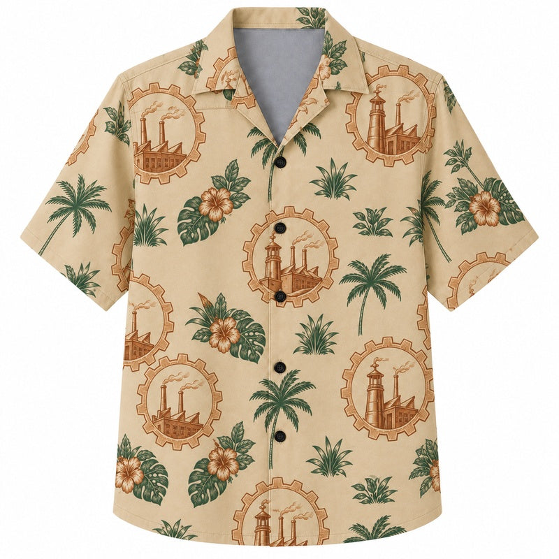 Labor Day Hawaiian Shirt with Lighthouse Palm Bloom Print for Men and Women