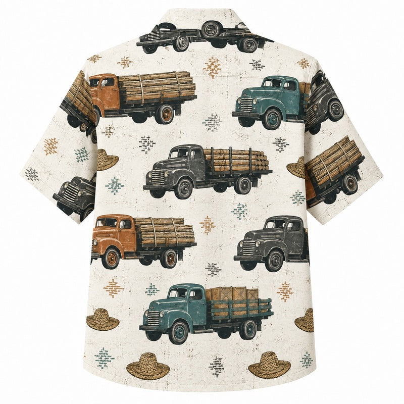 Labor Day Hawaiian Shirt with Loaded Cargo Truck Print for Men and Women