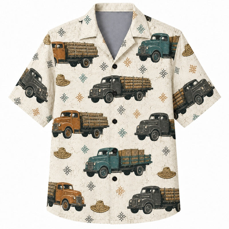 Labor Day Hawaiian Shirt with Loaded Cargo Truck Print for Men and Women