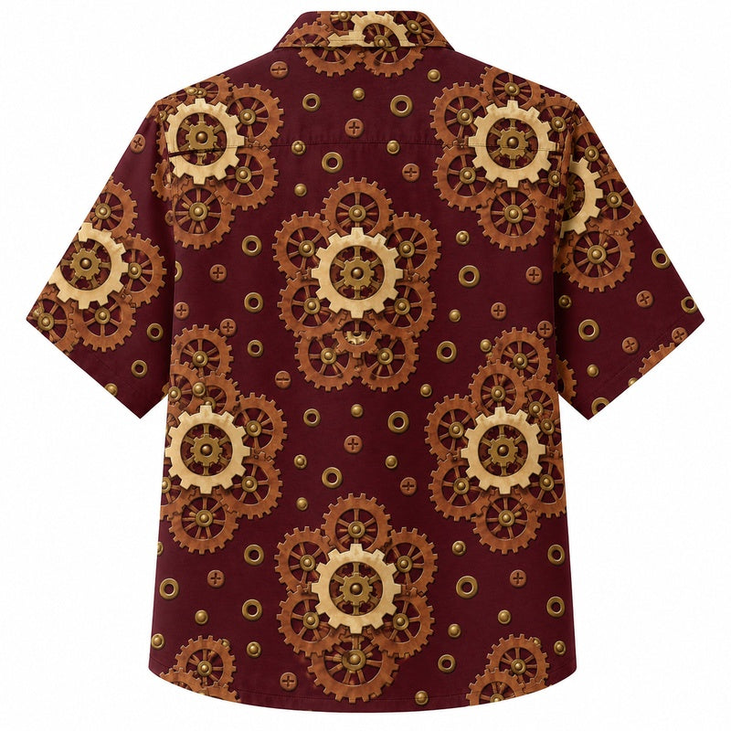 Labor Day Hawaiian Shirt with Ornate Gear Medallion Print for Men and Women