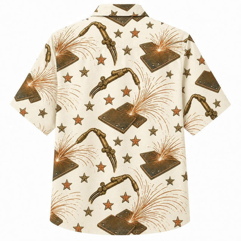 Labor Day Hawaiian Shirt with Pickaxe Spark Star Print for Men and Women