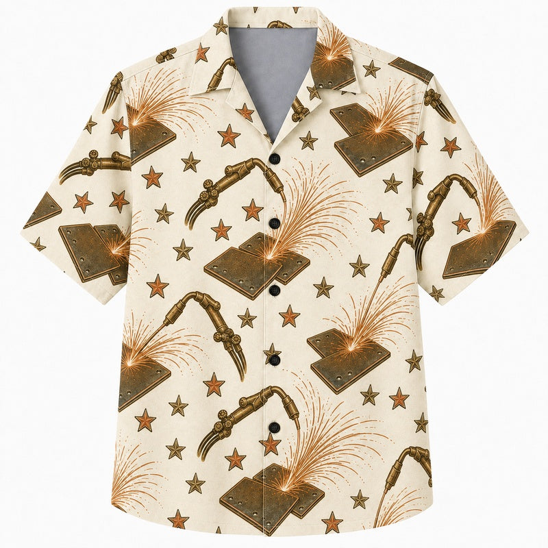Labor Day Hawaiian Shirt with Pickaxe Spark Star Print for Men and Women