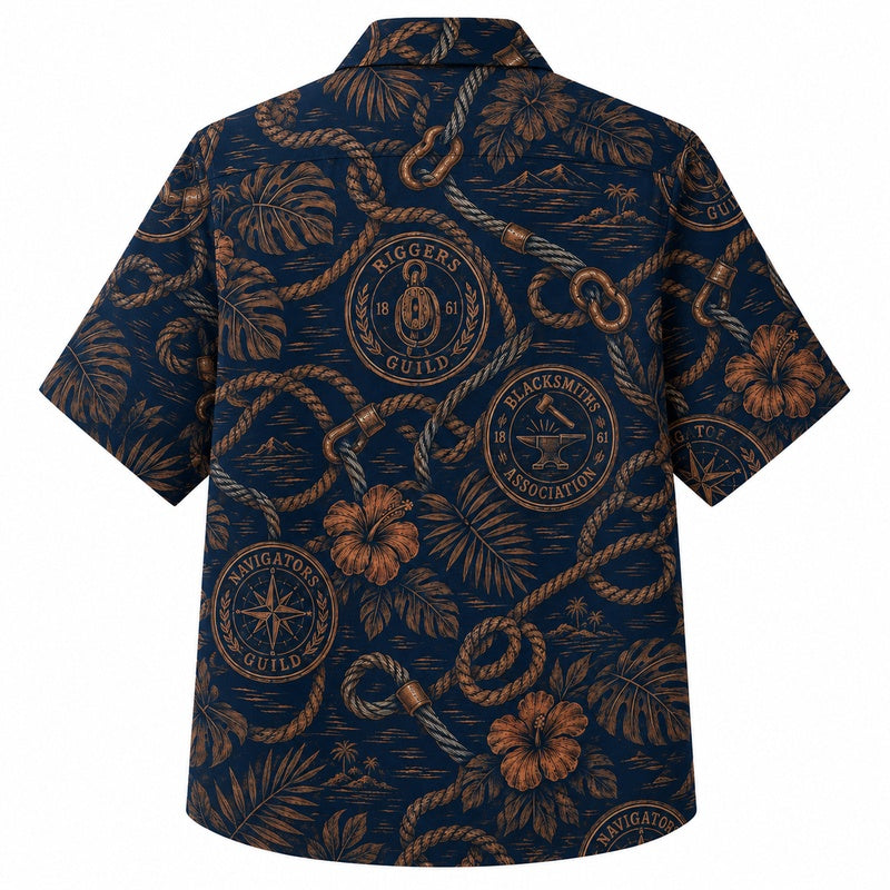 Labor Day Hawaiian Shirt with Rope Anchor Compass Print for Men and Women