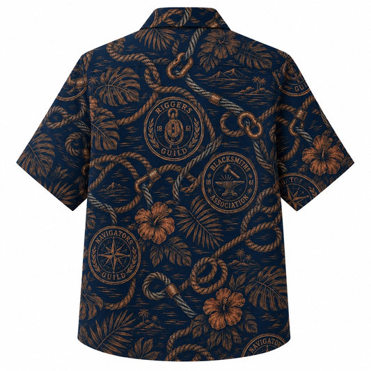 Labor Day Hawaiian Shirt with Rope Anchor Compass Print for Men and Women