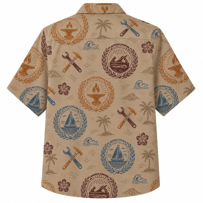 Labor Day Hawaiian Shirt with Sailboat Torch Crest Print for Men and Women