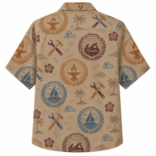 Labor Day Hawaiian Shirt with Sailboat Torch Crest Print for Men and Women