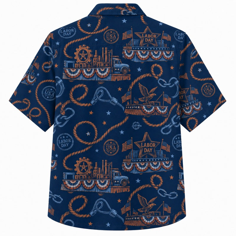 Labor Day Hawaiian Shirt with Steam Train Rope Print for Men and Women