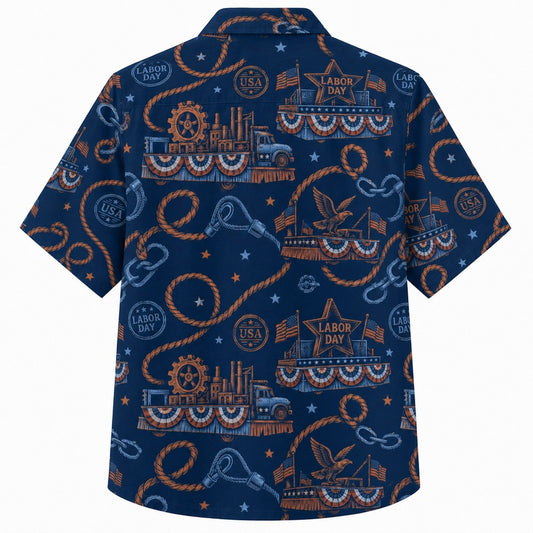 Labor Day Hawaiian Shirt with Steam Train Rope Print for Men and Women