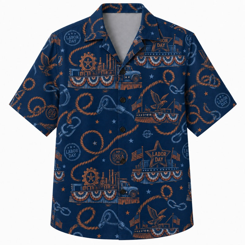 Labor Day Hawaiian Shirt with Steam Train Rope Print for Men and Women