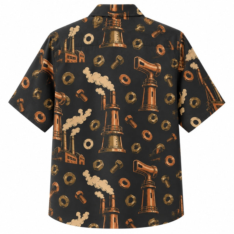 Labor Day Hawaiian Shirt with Steam Whistle Horn Print for Men and Women