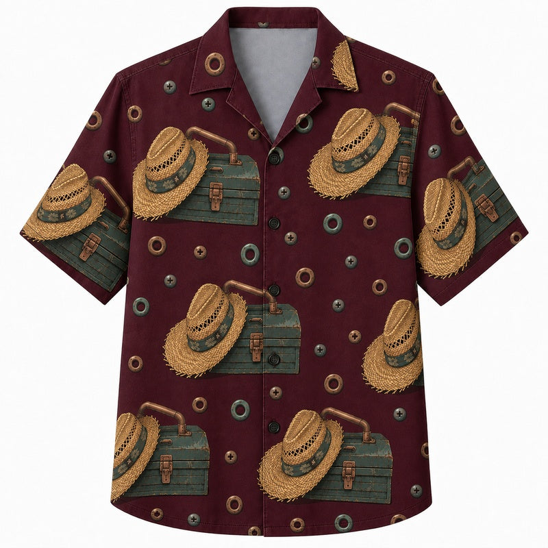 Labor Day Hawaiian Shirt with Straw Hat Toolbox Print for Men and Women
