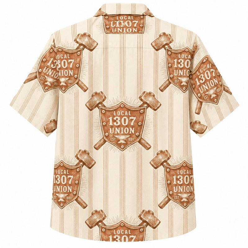 Labor Day Hawaiian Shirt with Union Hammer Crest Print for Men and Women