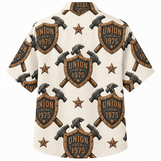 Labor Day Hawaiian Shirt with Union Hammer Emblem Print for Men and Women
