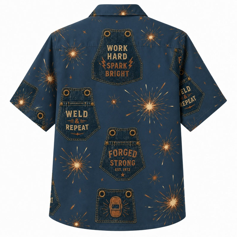 Labor Day Hawaiian Shirt with Welder Spark Badge Print for Men and Women