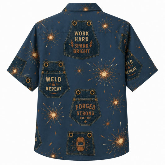 Labor Day Hawaiian Shirt with Welder Spark Badge Print for Men and Women