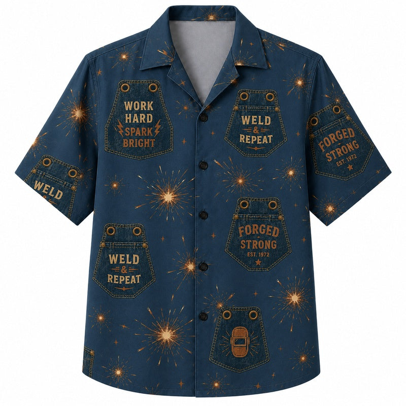 Labor Day Hawaiian Shirt with Welder Spark Badge Print for Men and Women