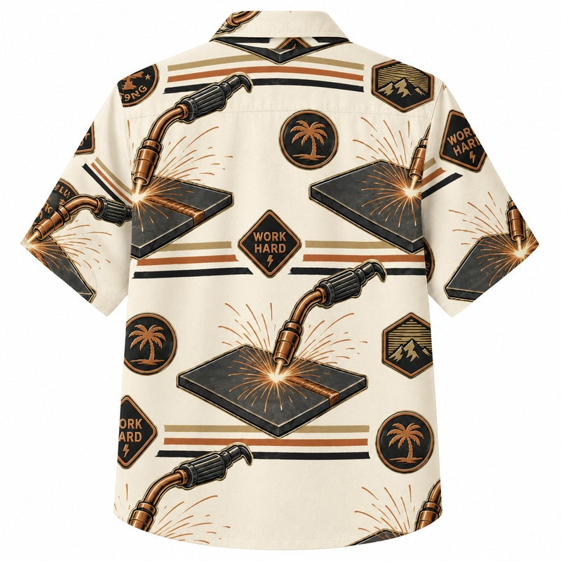 Labor Day Hawaiian Shirt with Welding Torch Spark Print for Men and Women