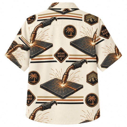 Labor Day Hawaiian Shirt with Welding Torch Spark Print for Men and Women