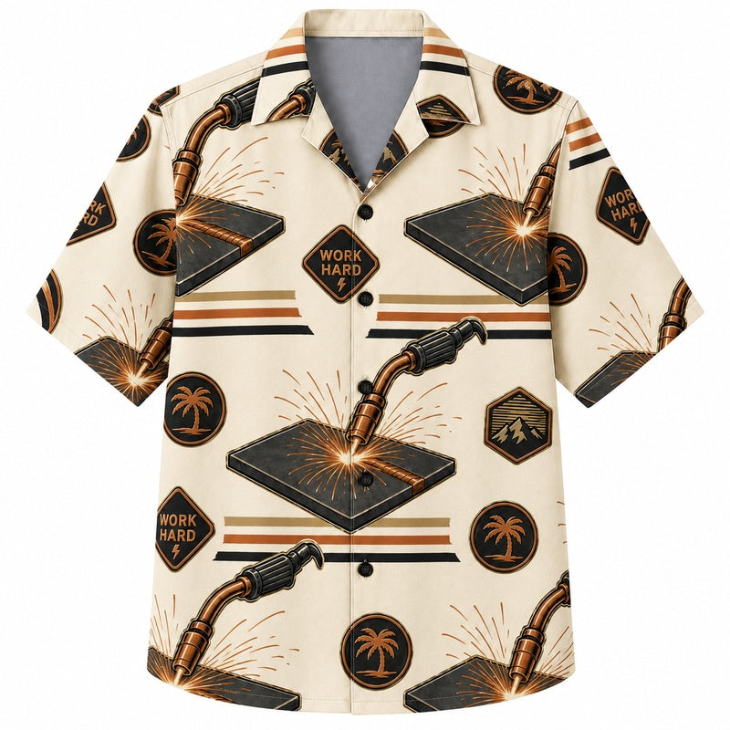 Labor Day Hawaiian Shirt with Welding Torch Spark Print for Men and Women