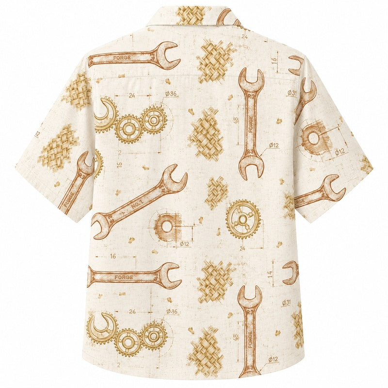 Labor Day Hawaiian Shirt with Wrench and Gear Print for Men and Women