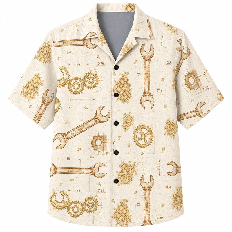 Labor Day Hawaiian Shirt with Wrench and Gear Print for Men and Women
