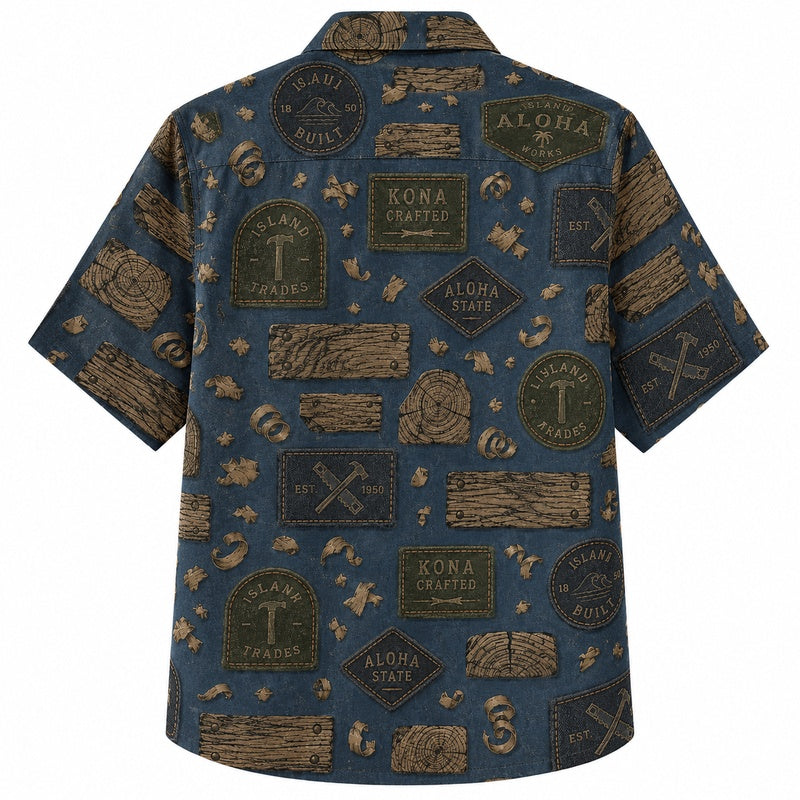 Labor Day Hawaiian Shirt- Wood Grain Aloha Tag Print for Men