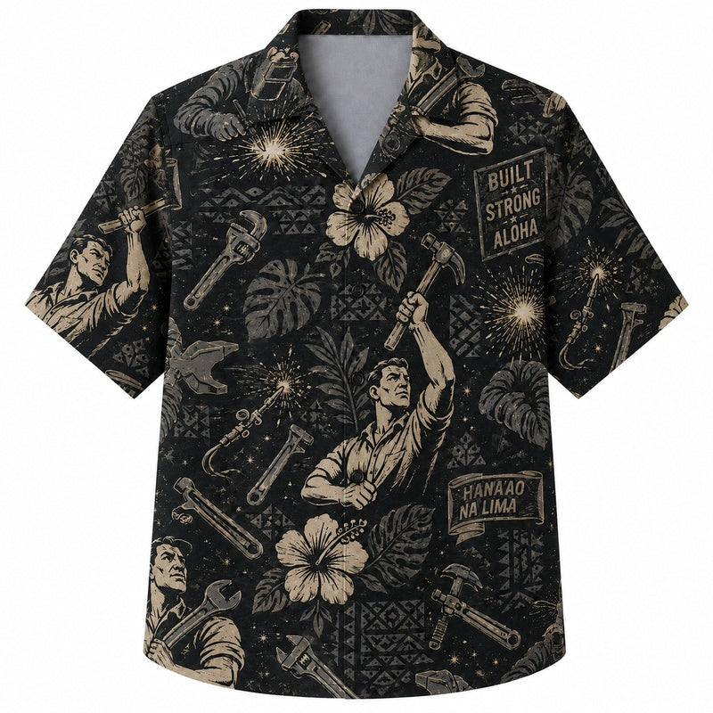 Labor Day Hawaiian Shirt - Worker Tribute & Hibiscus Print for Men