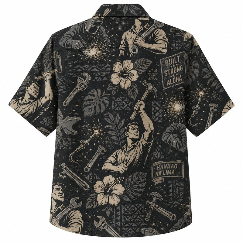 Labor Day Hawaiian Shirt - Worker Tribute & Hibiscus Print for Men