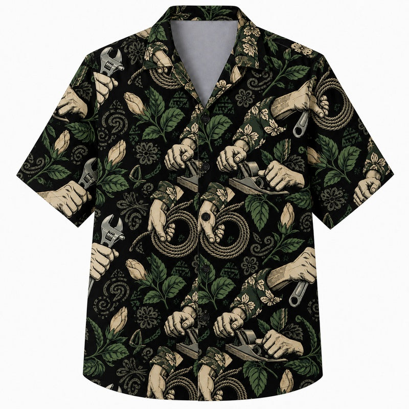Labor Day Hawaiian Shirt - Working Hands & Foliage Print for Men