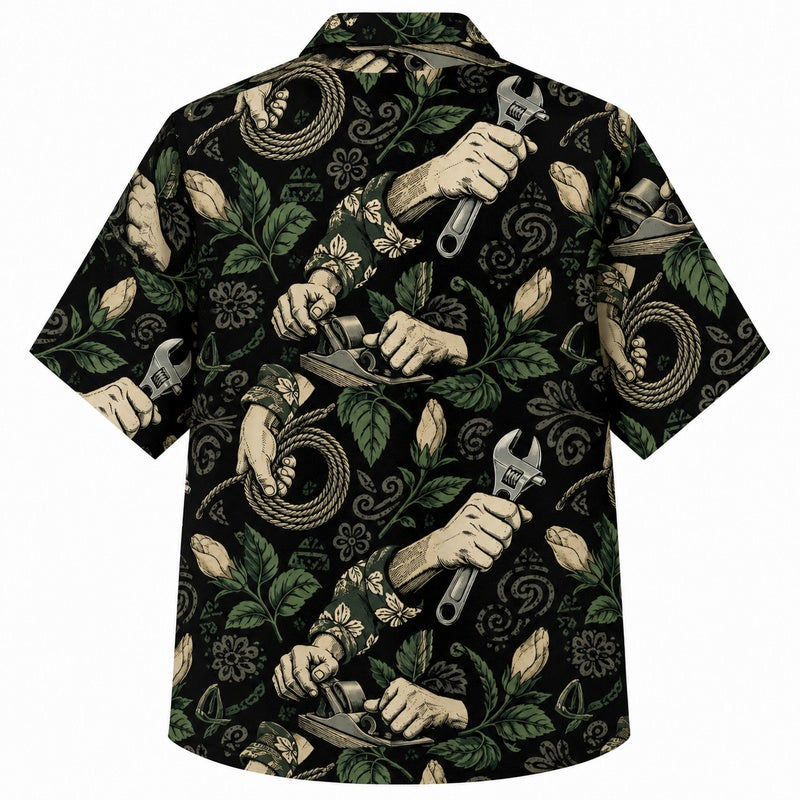 Labor Day Hawaiian Shirt - Working Hands & Foliage Print for Men