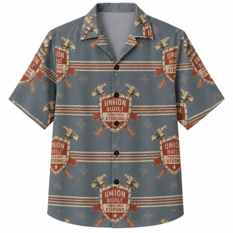 Labor Day Hawaiian Shirt- Workshop Tools and Union Emblem for Summer