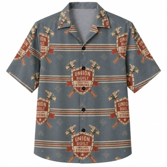 Labor Day Hawaiian Shirt- Workshop Tools and Union Emblem for Summer
