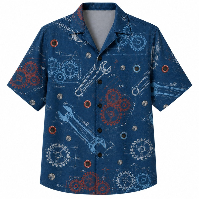 Labor Day Hawaiian Shirt- Wrench and Cog Gear Workshop Print
