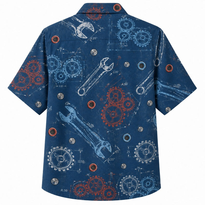 Labor Day Hawaiian Shirt- Wrench and Cog Gear Workshop Print