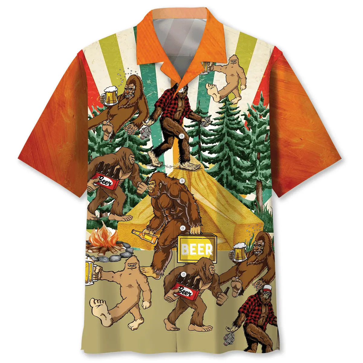 Hawaiian Shirt / Adults / S Let's Go Camping Bigfoot Beer Hawaiian Shirt