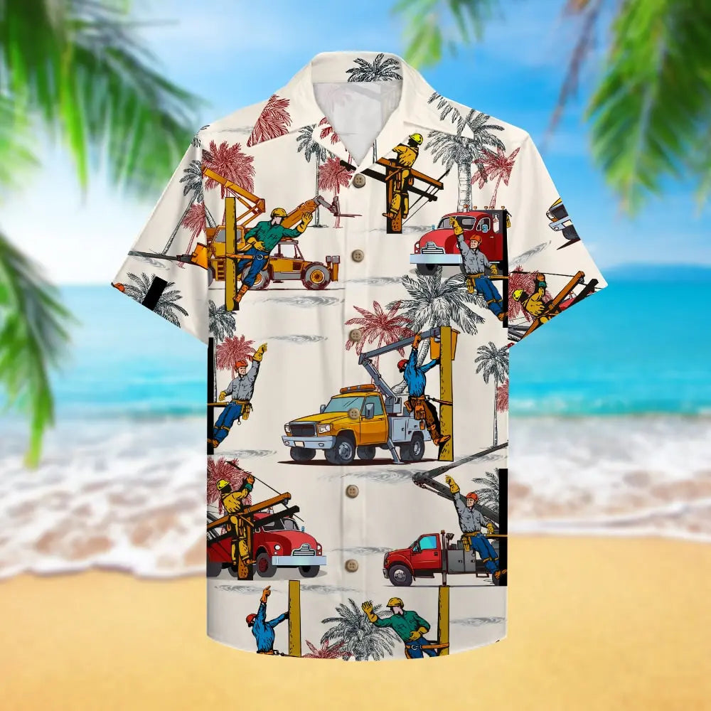 Lineman Bucket Truck Pattern Unisex Hawaiian Shirt Aloha Shirt