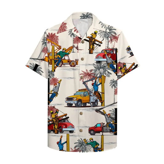 Hawaiian Shirt / Adults / S Lineman Bucket Truck Pattern Unisex Hawaiian Shirt Aloha Shirt