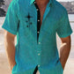 Linen Green Geometric Stripe Print Chest Bag Shirt Plus Hawaiian Shirt