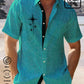 Hawaiian Shirt / Adults / S Linen Green Geometric Stripe Print Chest Bag Shirt Plus Hawaiian Shirt