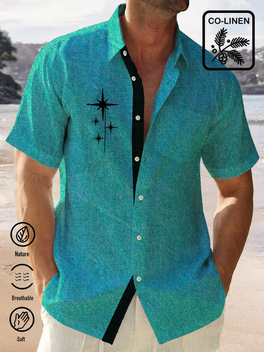 Hawaiian Shirt / Adults / S Linen Green Geometric Stripe Print Chest Bag Shirt Plus Hawaiian Shirt
