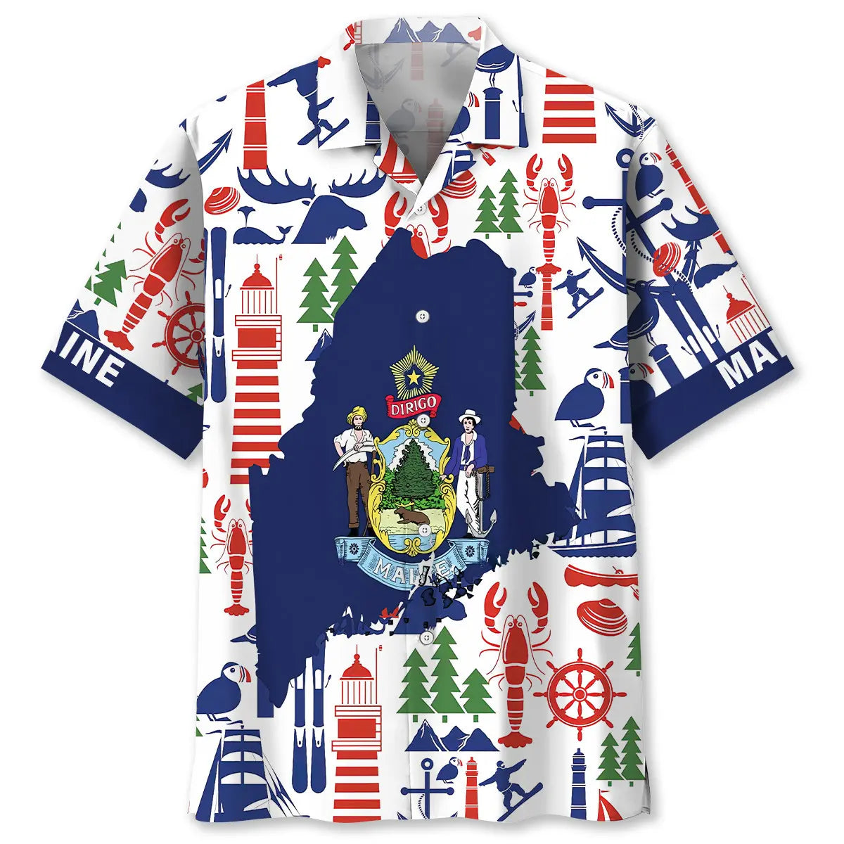Hawaiian Shirt / Adults / S Maine Proud State Graphic Hawaiian Shirt