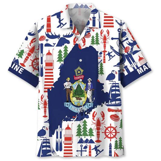 Hawaiian Shirt / Adults / S Maine Proud State Graphic Hawaiian Shirt