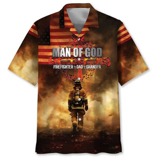 Hawaiian Shirt / Adults / S Man Of God Firefighter Dad Grandpa Hawaiian Shirt