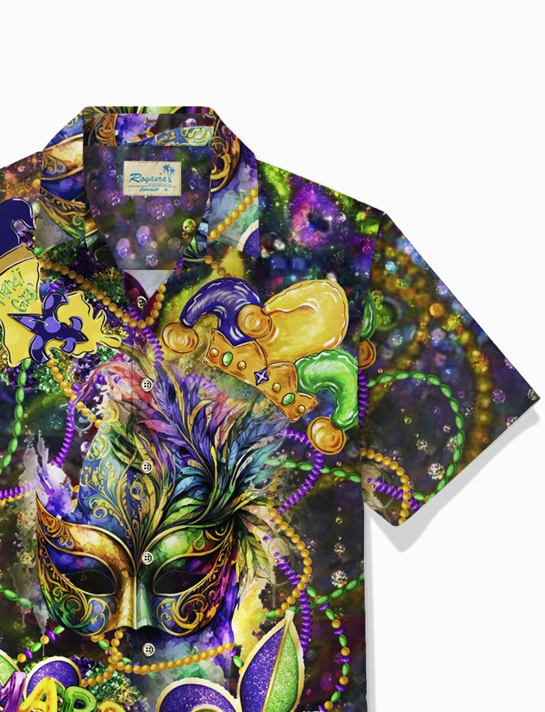 Mardi Gras Holiday Hawaiian Shirt Mask &amp; Tops